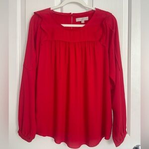 LOFT - Red Ruffle Shoulder Blouse - NWT